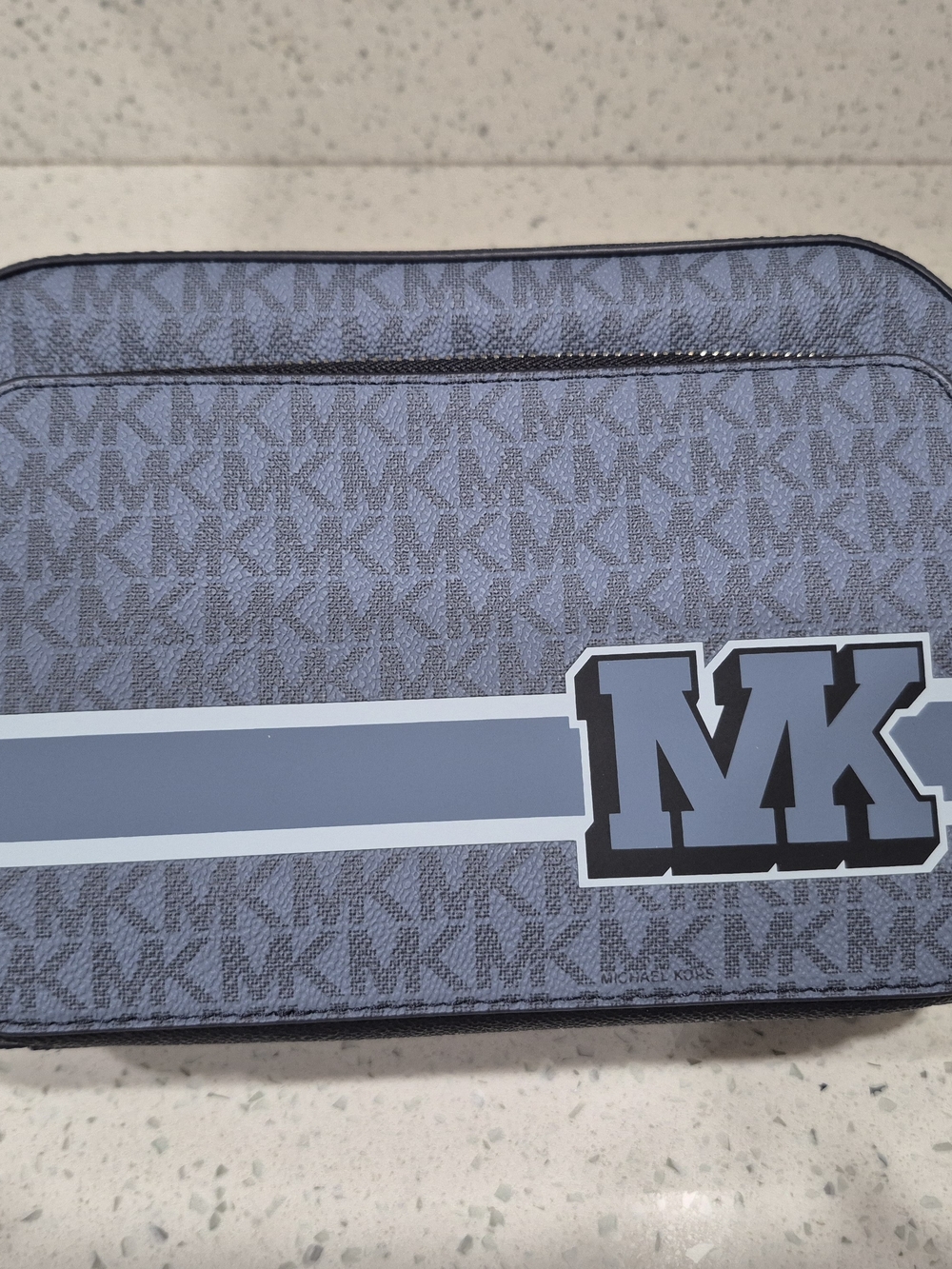 Michael Kors Woman Gray Blue MK Logo Toiletry Bag